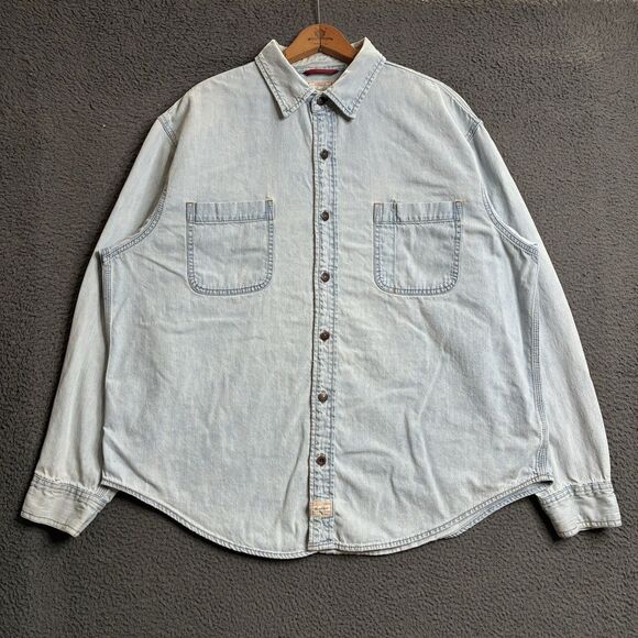 Vintage Levis Denim Shirt Metal Button Up Mens XL Pockets Red Tab Shacket - Picture 1 of 14